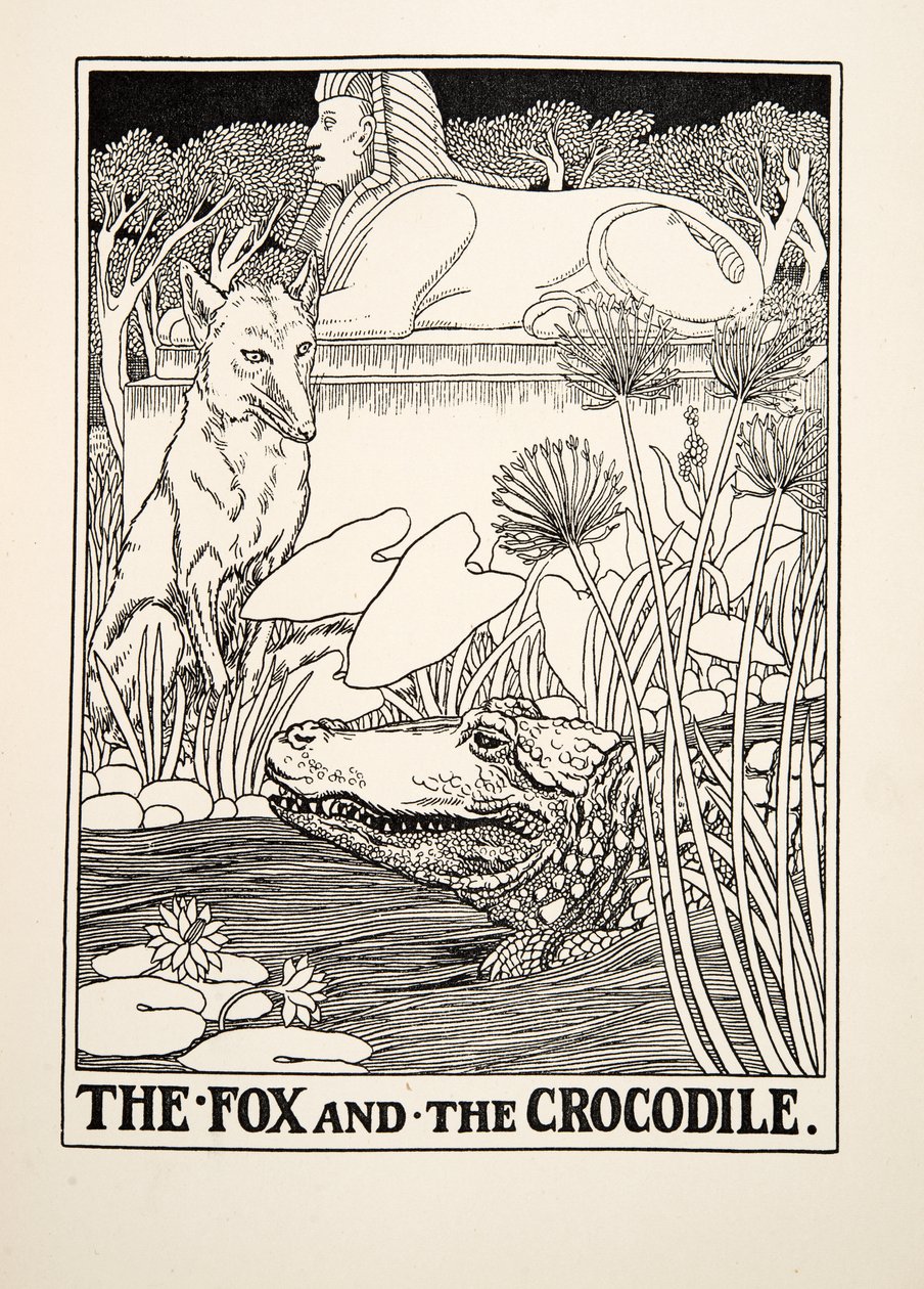 狐狸和鳄鱼，来自A Hundred Fables of Aesop，pub.1903 作者 珀西·比林斯赫斯特（Percy J.