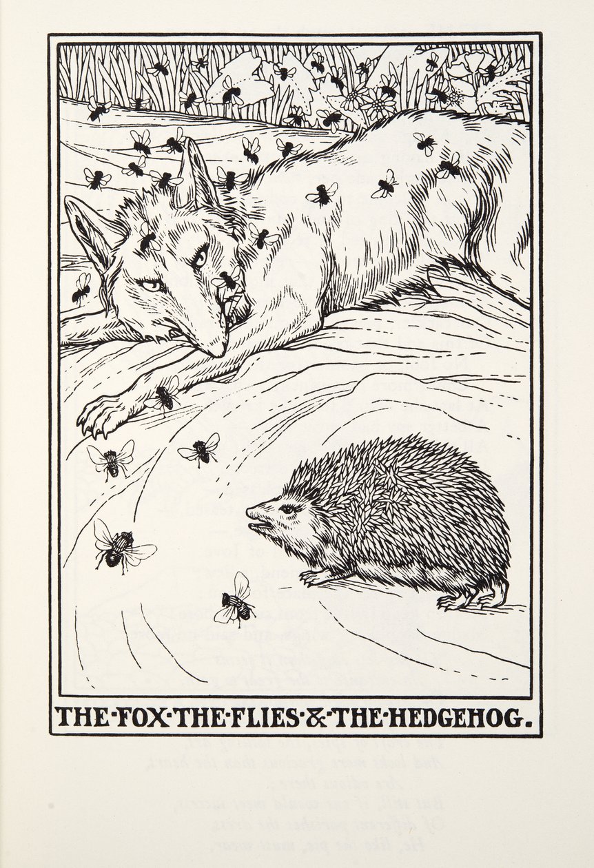 来自Fontaine Fables酒吧的Fox，Flies和Hedgehog。 1905年 作者 珀西·比林斯赫斯特（Percy J.