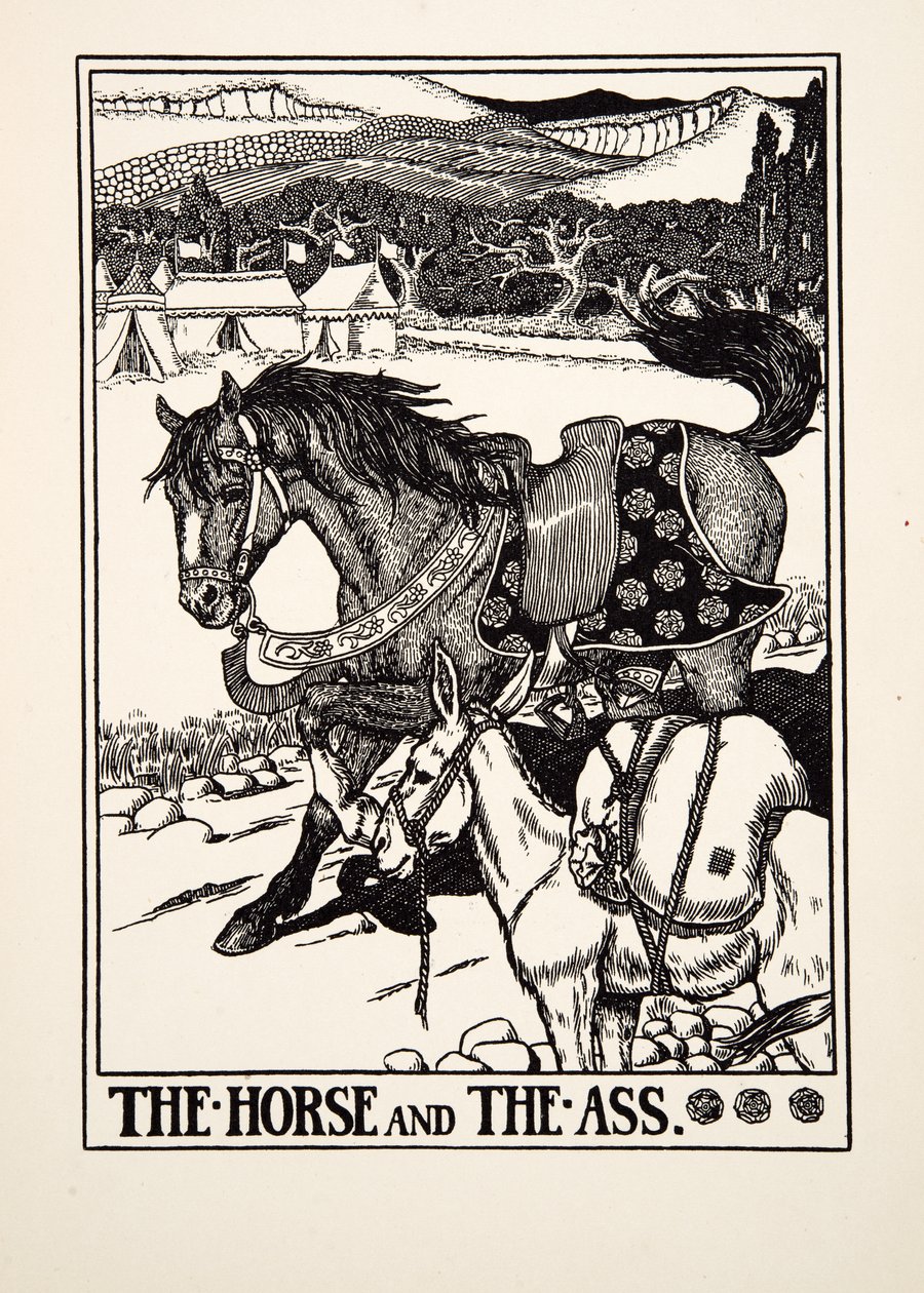 马和驴子，来自阿索普的一百个寓言，pub.1903 作者 珀西·比林斯赫斯特（Percy J.