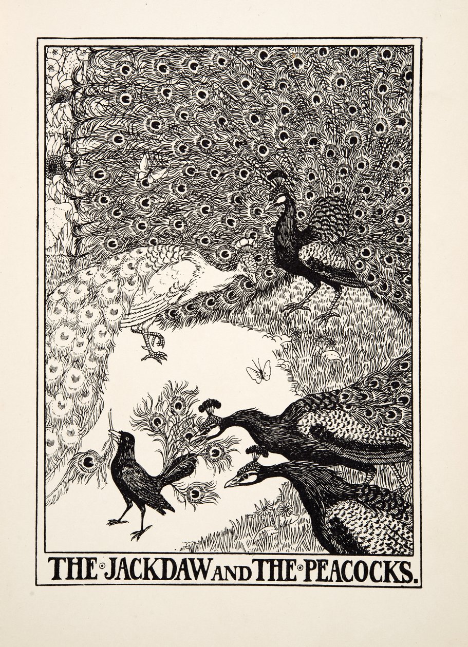 寒鸦和孔雀，来自A Andred寓言的伊索，pub.1903 作者 珀西·比林斯赫斯特（Percy J.