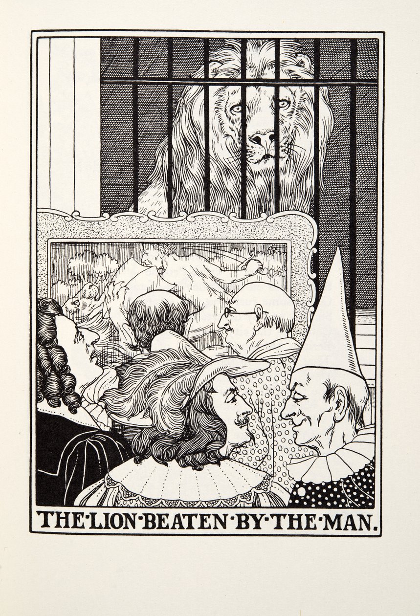 狮子殴打的人，来自Fontaine Fables，酒吧。 1905年 作者 珀西·比林斯赫斯特（Percy J.
