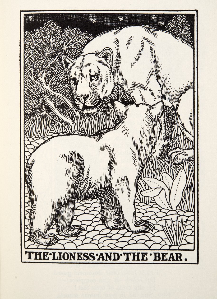 The Lionness and the Bear，来自Fontaine Fables，酒吧。 1905年 作者 珀西·比林斯赫斯特（Percy J.