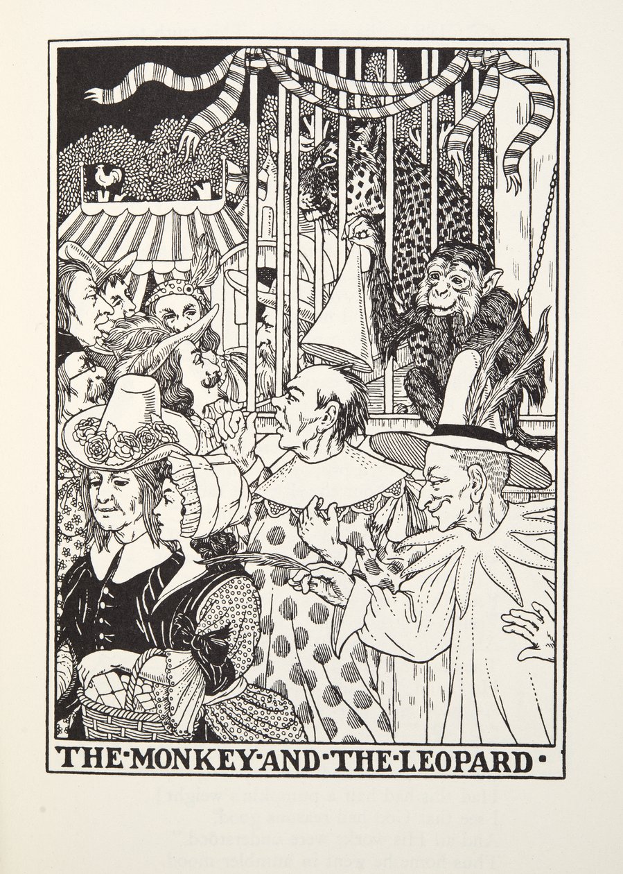 猴子和豹子，来自Fontaine Fables，酒吧。 1905年 作者 珀西·比林斯赫斯特（Percy J.