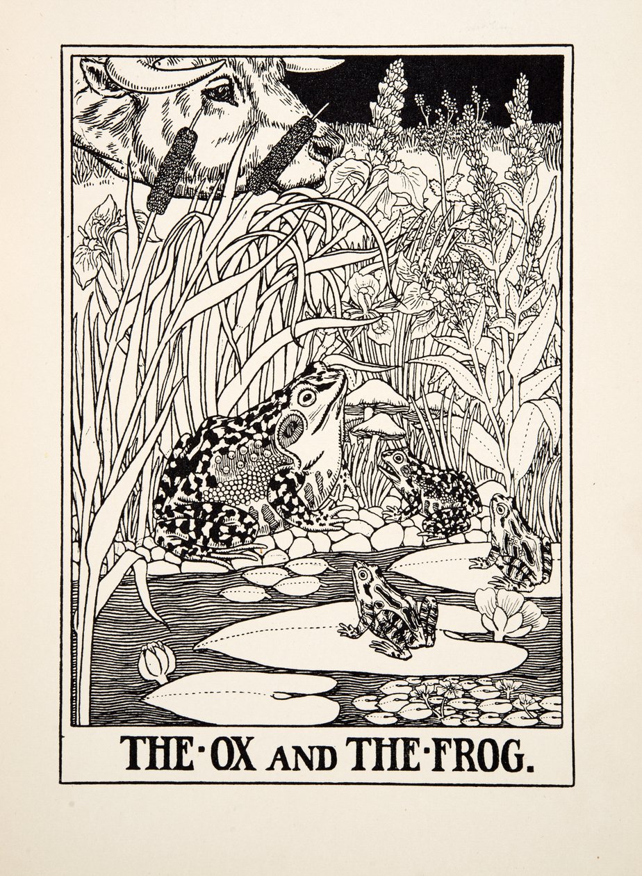 The Ox and the Frog，来自A Hundred Fables of Aesop，pub.1903 作者 珀西·比林斯赫斯特（Percy J.