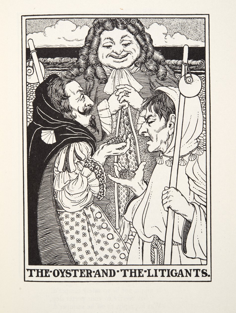 牡蛎和诉讼者》，出自《方丹寓言》，出版。1905年（雕版画 作者 珀西·比林斯赫斯特（Percy J.