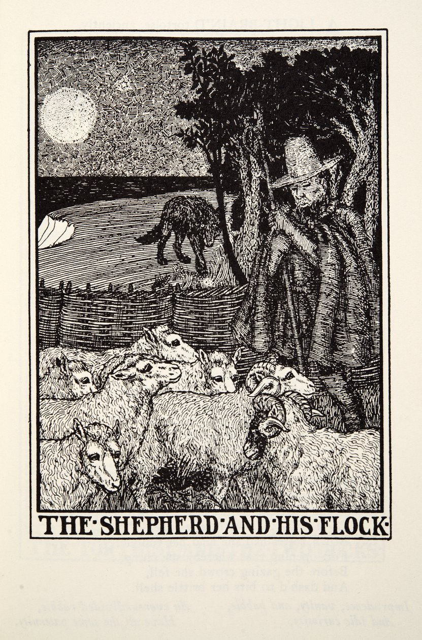 牧羊人和他的羊群，来自Fontaine Fables，酒吧。 1905年 作者 珀西·比林斯赫斯特（Percy J.