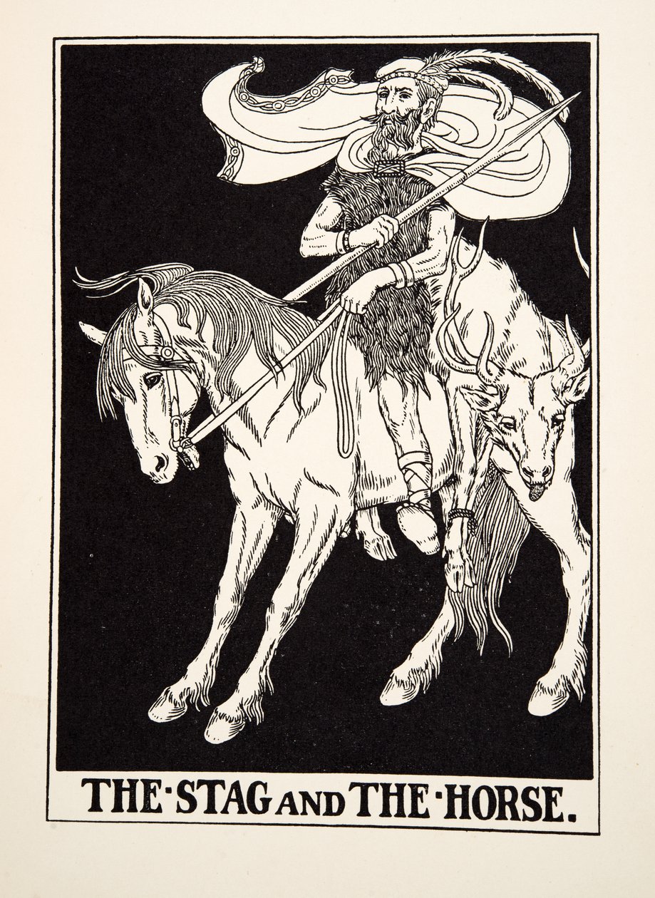 雄鹿和骏马，出自《伊索寓言百家》，1903年出版（雕刻）。 作者 珀西·比林斯赫斯特（Percy J.