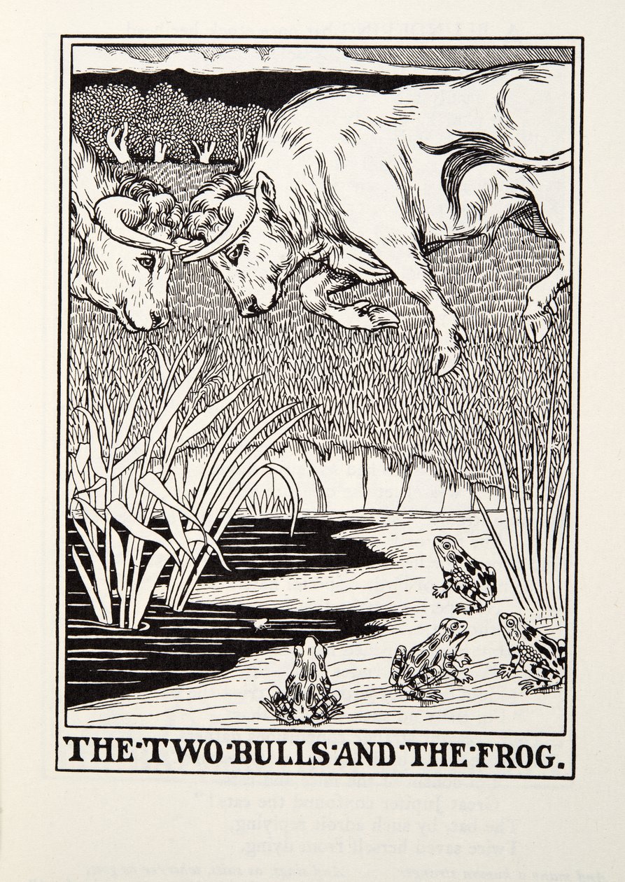 两只公牛和青蛙，来自Fontaine Fables，酒吧。 1905年 作者 珀西·比林斯赫斯特（Percy J.