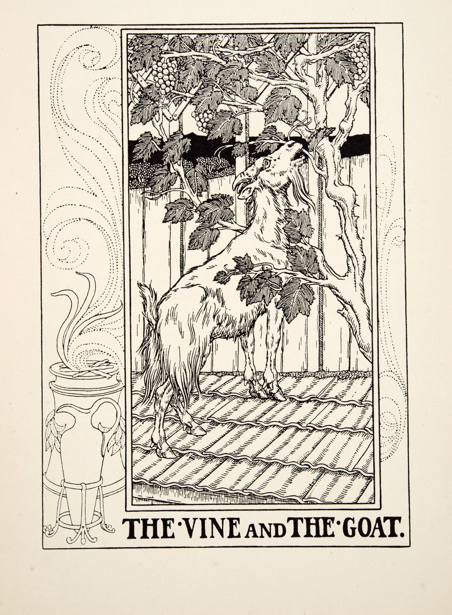 The Vine and the Goat，来自A Andred寓言的Aesop，pub.1903 作者 珀西·比林斯赫斯特（Percy J.