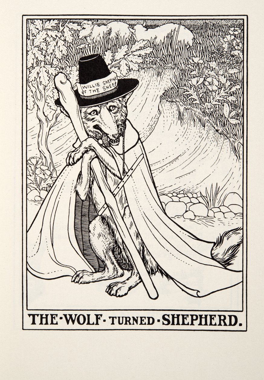 来自Fontaine Fables酒吧的Wolf Turned Shepherd。 1905年 作者 珀西·比林斯赫斯特（Percy J.
