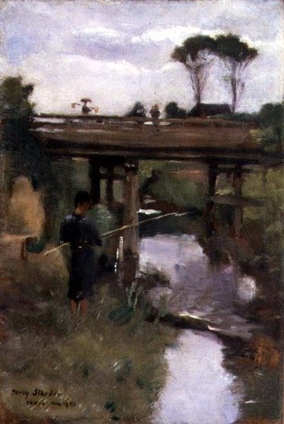 渔夫，东京，1891年5月（油画板）。 作者 珀西·斯特德