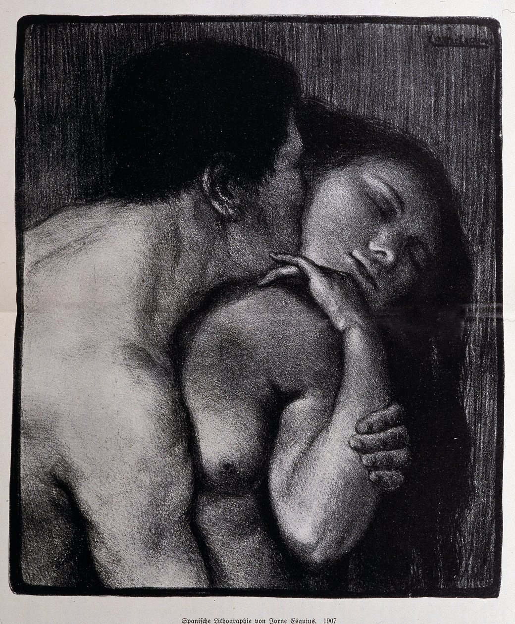 男人亲吻女人石版画作者：Pere Torne-Esquius（托尔内-埃斯奎斯 作者 Pere Torne Esquius