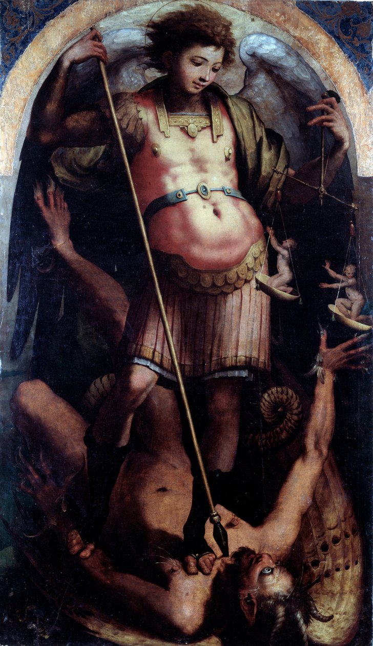 圣迈克尔，中央面板（木头油，c.1535） 作者 佩里诺·德尔·瓦加（Perino del Vaga）