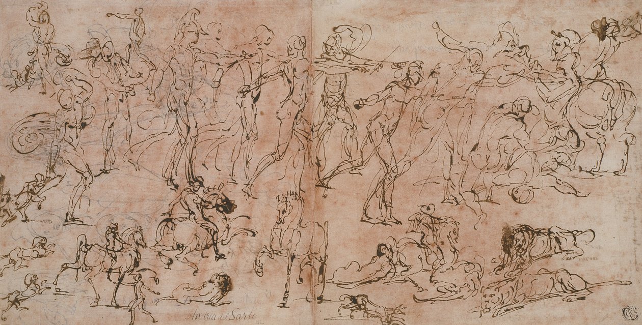 战士，骑士和狮子研究，152-33年 作者 佩里诺·德尔·瓦加（Perino del Vaga）
