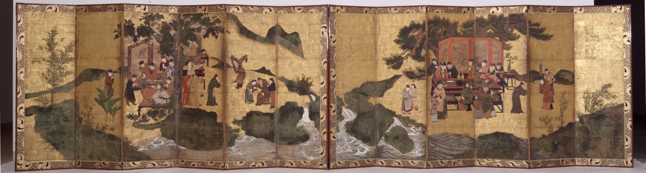 酒杯的八个神仙，约1600年（墨水，金色颜料，六个屏风对） 作者 桃山时代