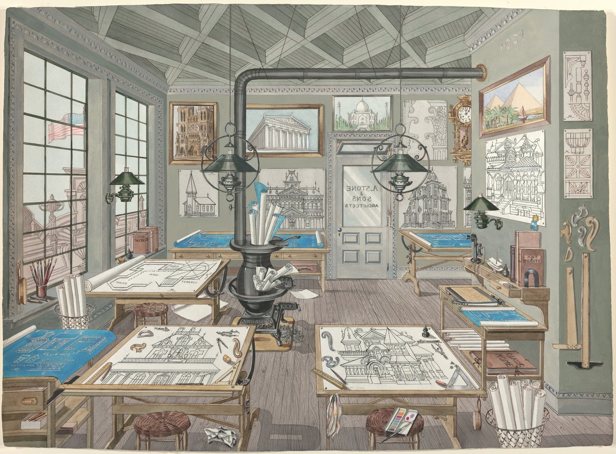 建筑师的制图室，1884年，19351942年。 作者 帕金斯·哈恩利