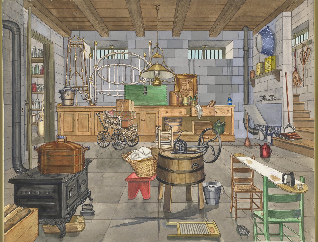 Urban House的地下室，1910年，约1947年。 作者 帕金斯·哈恩利