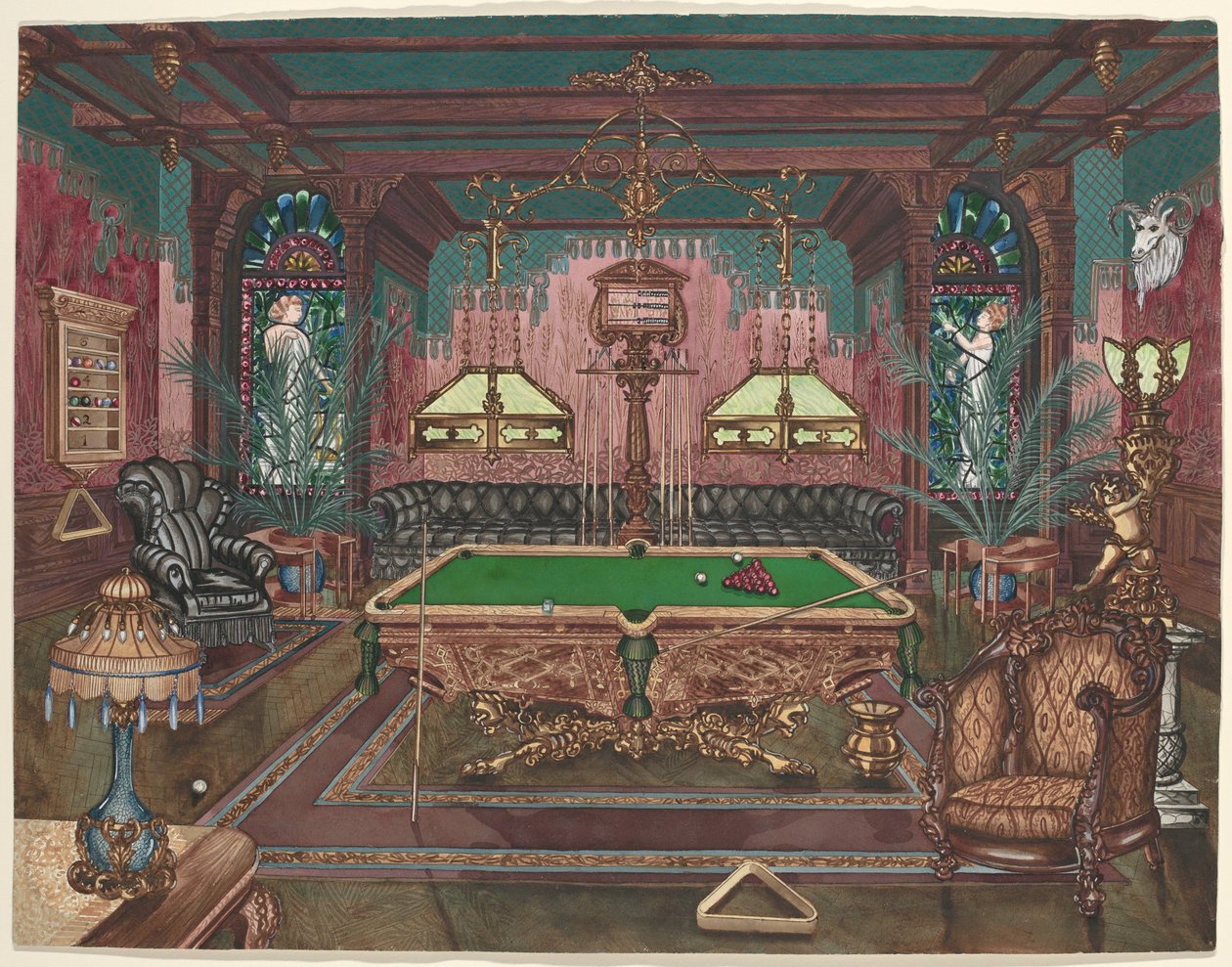 台球室, 1890 作者 帕金斯·哈恩利