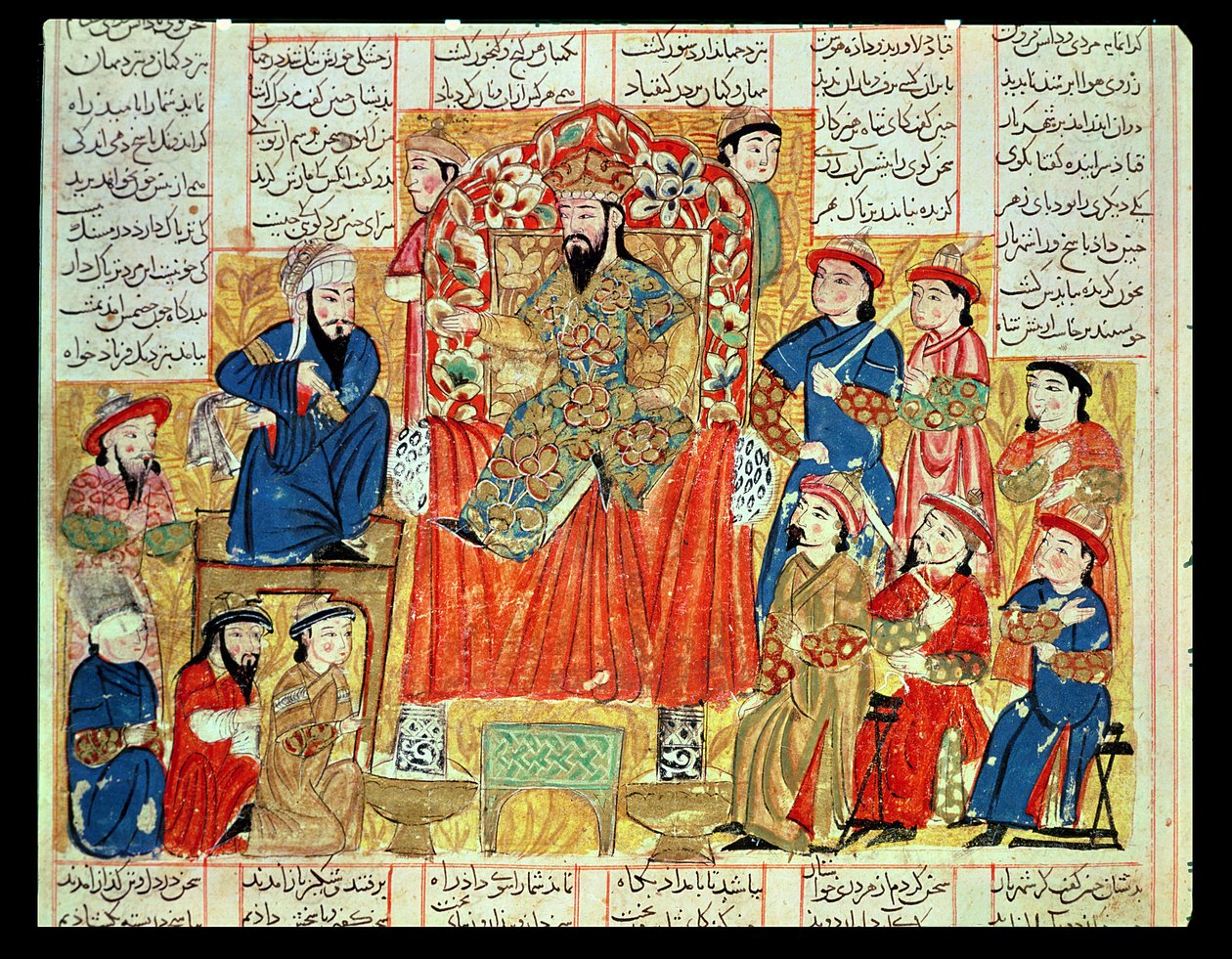 一个苏丹和他的宫廷，来自&39;Shahnama&39;（国王书）的插图，作者：Abu&39;l-Qasim Manur Firdawsi（c.934-c.1020）c.1330 作者 波斯学校