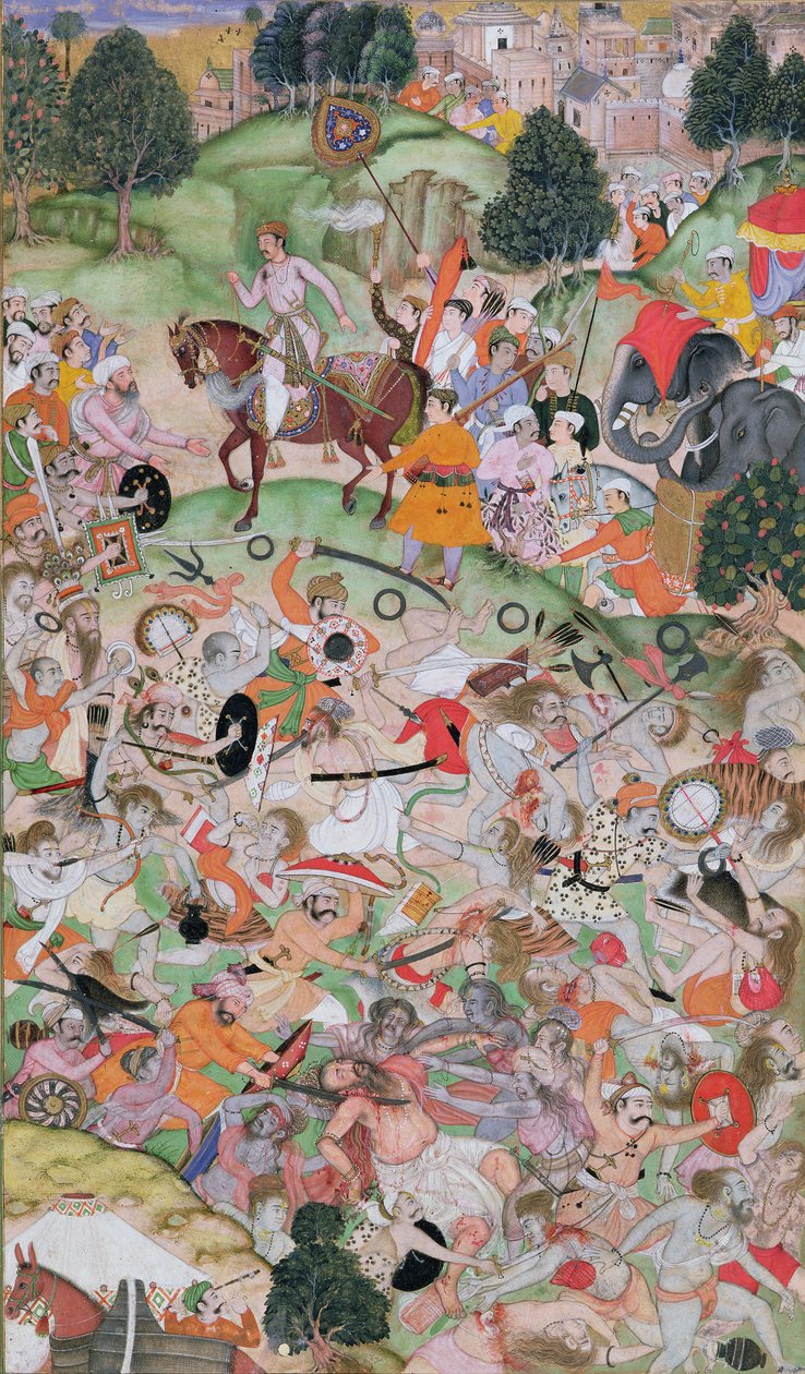 阿克巴协助修道院的争吵，来自Akbarnama，Mughal，c.1590-95（不透明的wc＆黄金在纸上） 作者 波斯学校