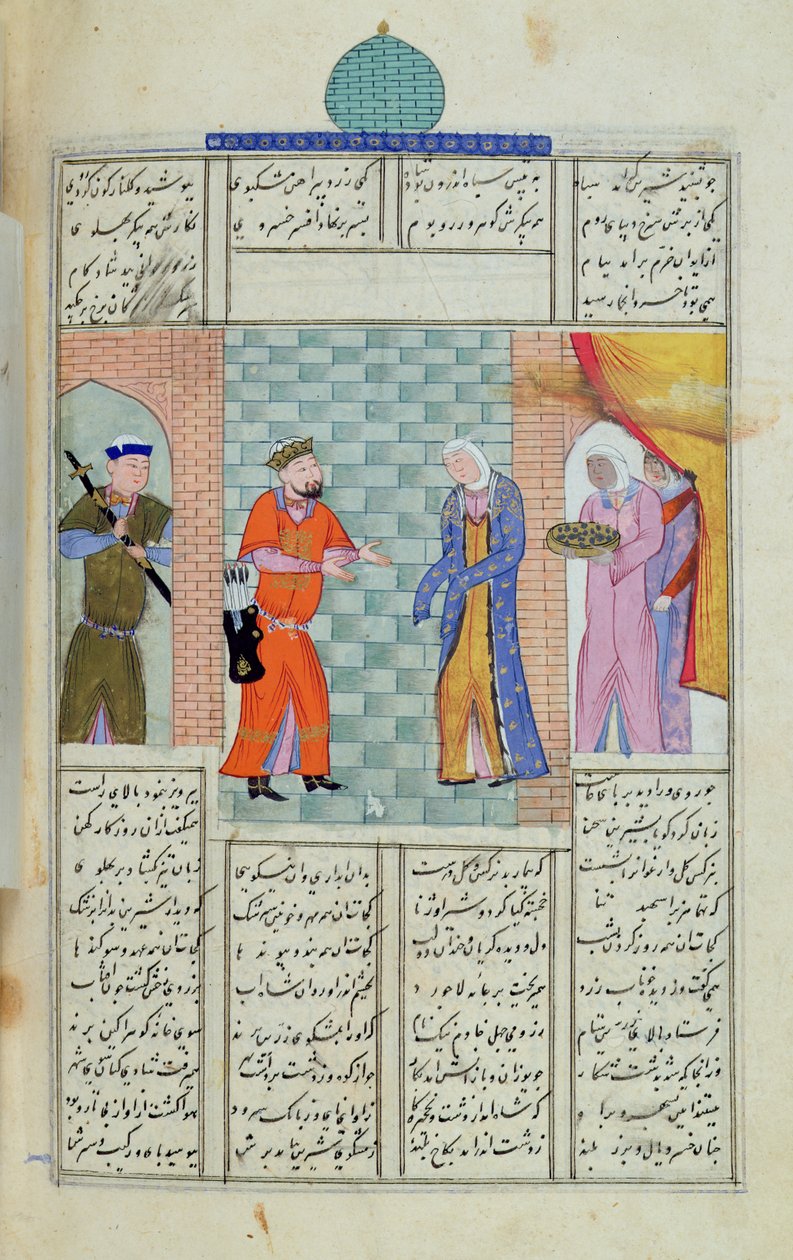 C-822女士Khosro和Chirin在宫殿中的会议，来自&39;Shahnama&39;（国王之书），由Abu&39;l-Qasim Manur Firdawsi（c.934-c.1020） 作者 波斯学校