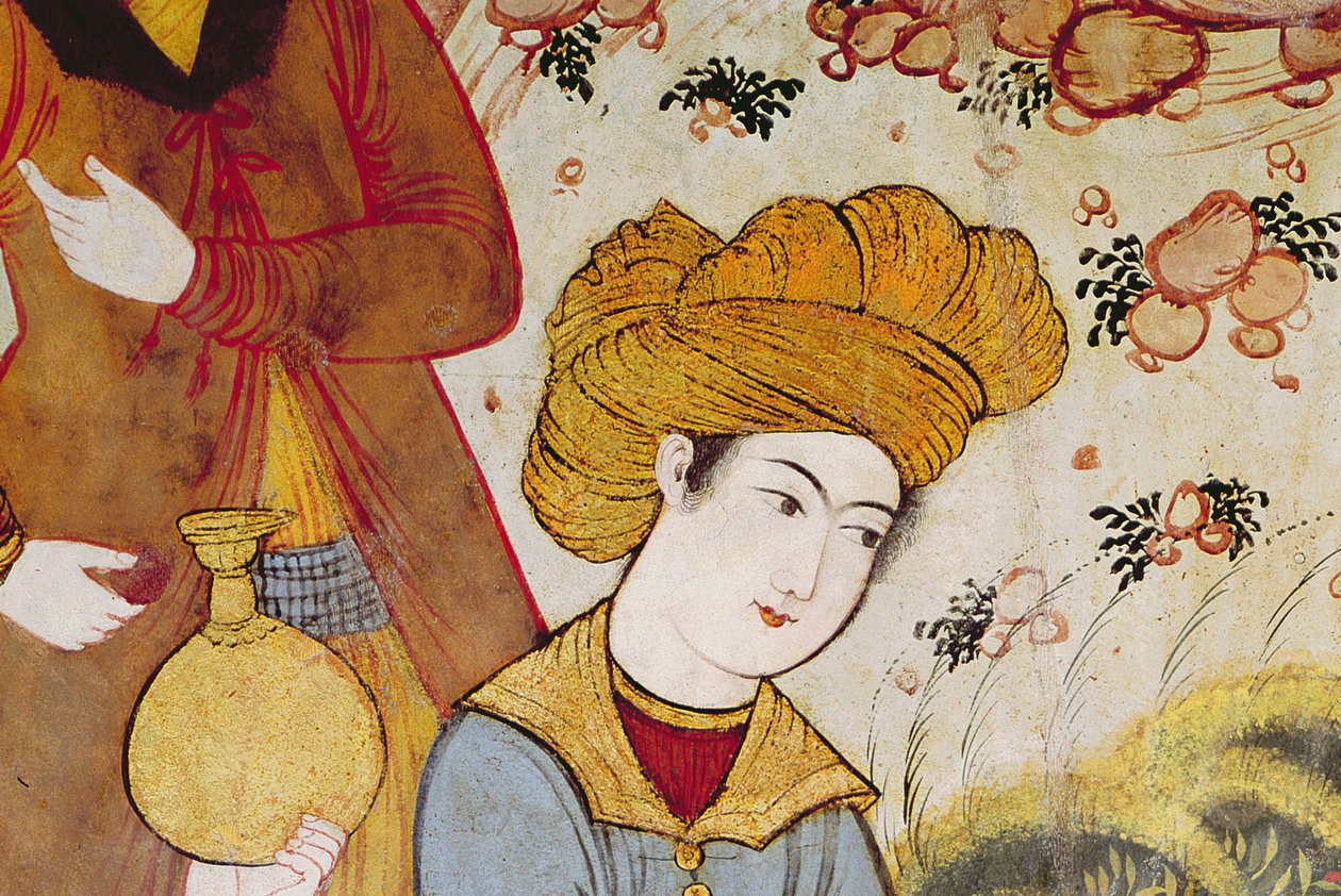 Shah Abbas I（1588-1629）和一名提供水果和饮料的Courtier（155563的细节描绘了朝臣） 作者 波斯学校