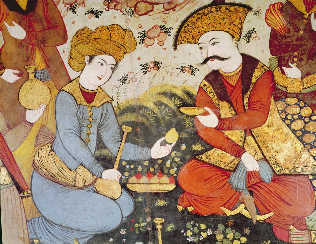 Shah Abbas I（1588-1629）和Courtier提供水果和饮料（细节） 作者 波斯学校