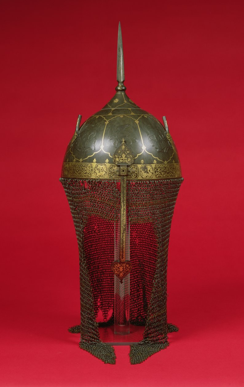 带有链式警卫的头盔，Safavid Period（镀金，钢和黄铜） 作者 波斯学校