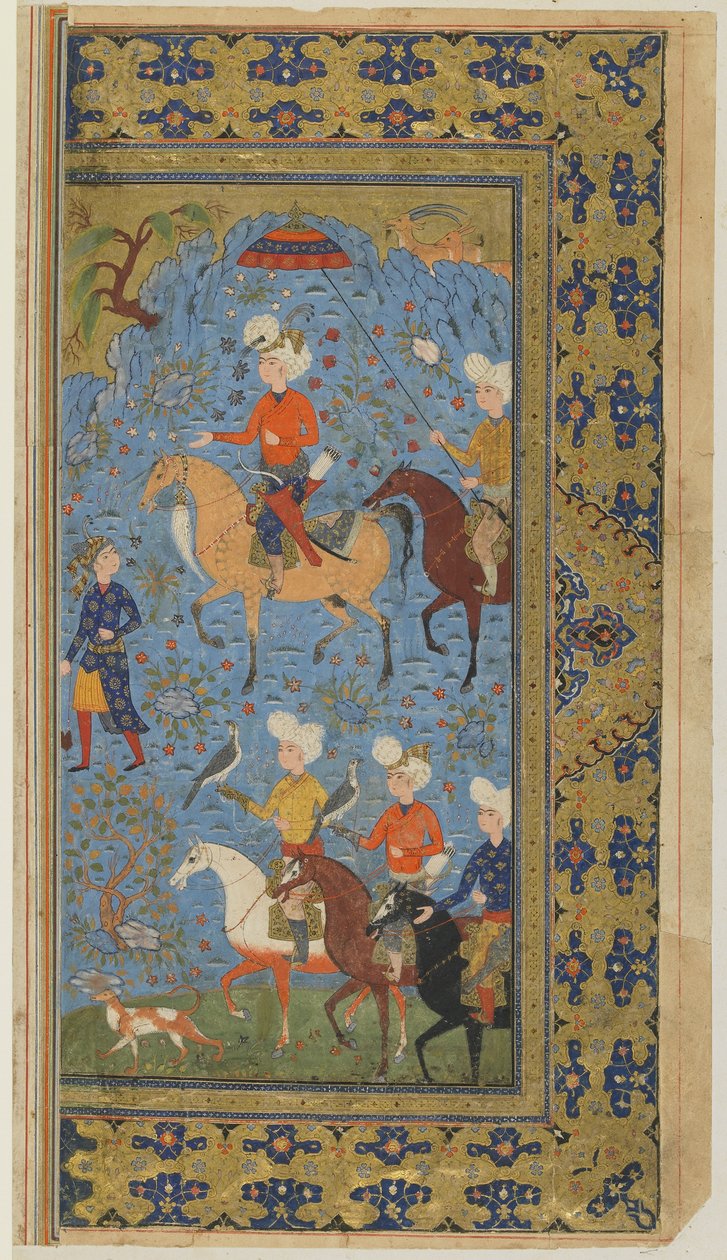Firdawsi撰写的《 Shahnama（列王记）的皇家狩猎》，约1590-1600年（墨水，不透明的水彩和纸上的金色） 作者 波斯学校