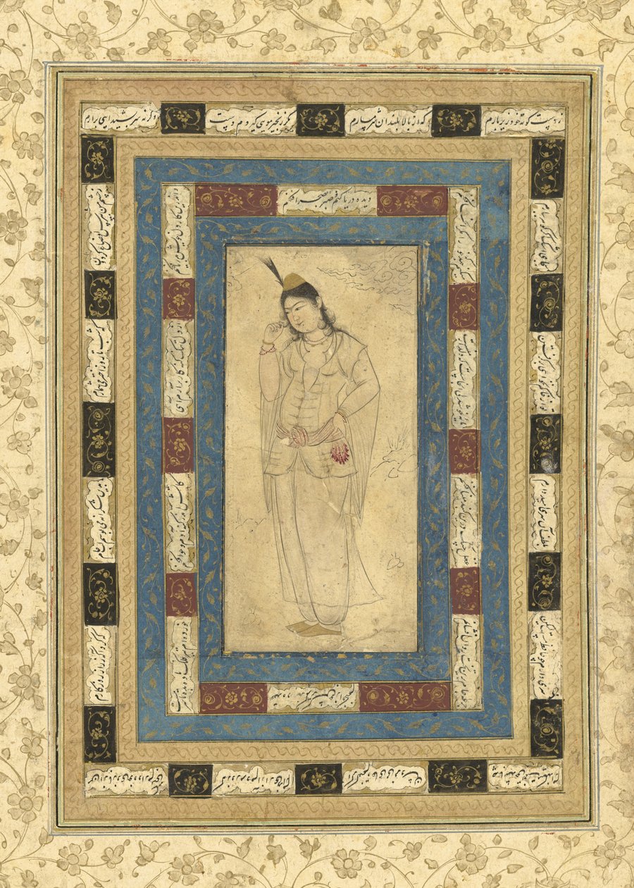 一位常驻女士，伊斯法罕，c.1620-25（墨水，不透明的卫生纸和纸上的黄金） 作者 波斯学校