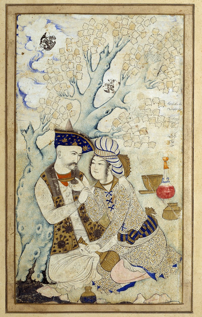 Art Islam: Portrait of Shah Abbas I embracing one of his pages. Persian drawing of 1672. Dim: 0,16 x 0,27m. Paris, Musee Du Louvre 作者 波斯学校