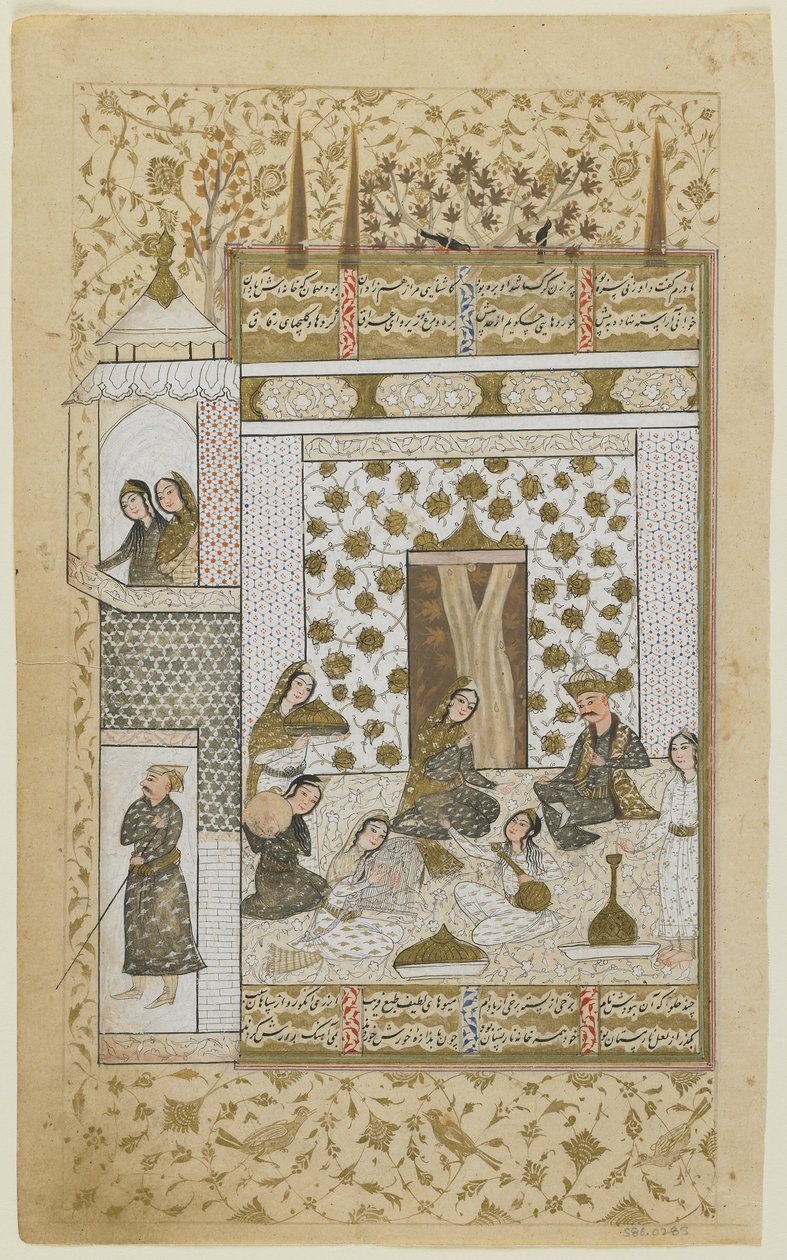 巴赫兰·古尔（Bahram Gur）和白色亭子中的公主，出自卡姆萨（Khamsa），约1600-10年 作者 波斯学校