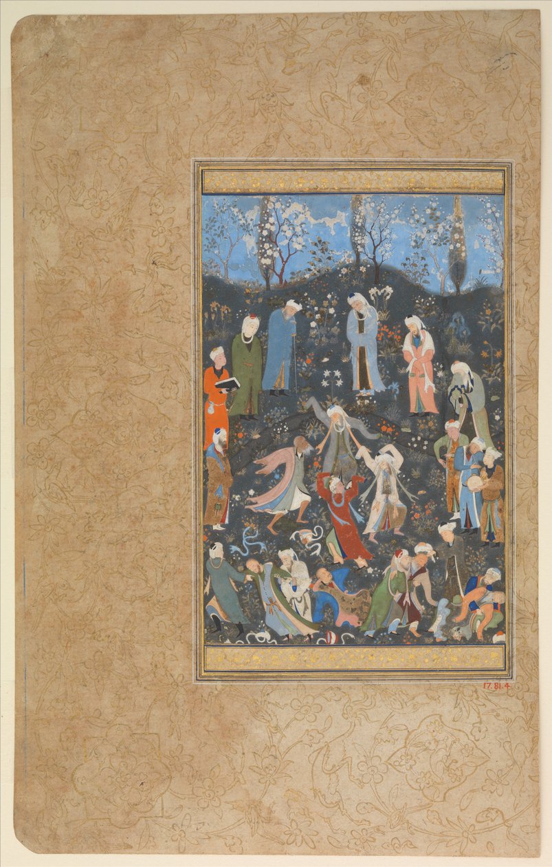 Hafiz院长的作品集《跳舞的陶器》，约1480年（纸上的不透明水彩和金色） 作者 波斯学校
