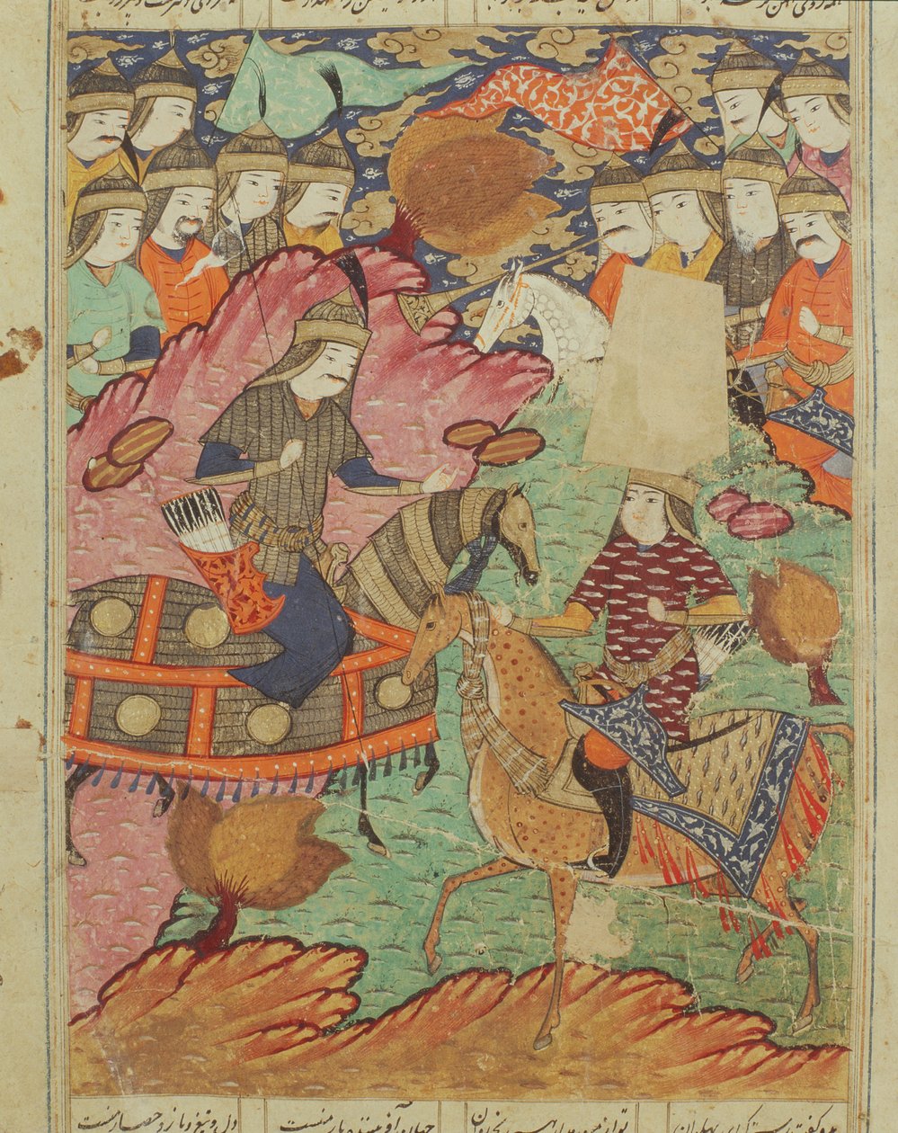 在Rostam和Afrasiab之间骑马决斗，来自Shahnama（国王之书）的插图由Abul-Qasim Manur Firdawsi（c.934-c.1020）1619 作者 波斯学校