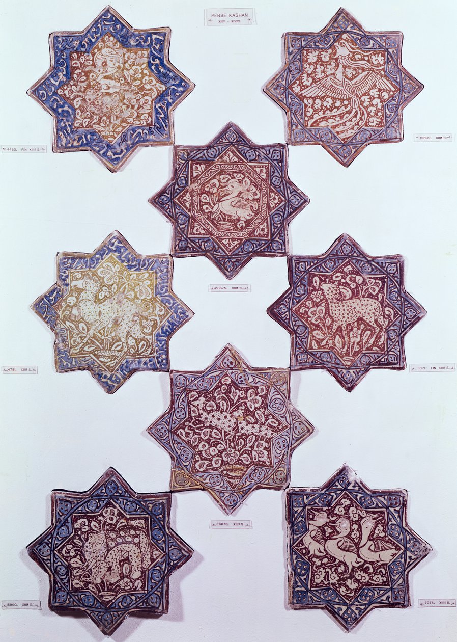 用动物装饰的八块瓷砖，13-14世纪（陶瓷） 作者 波斯学校