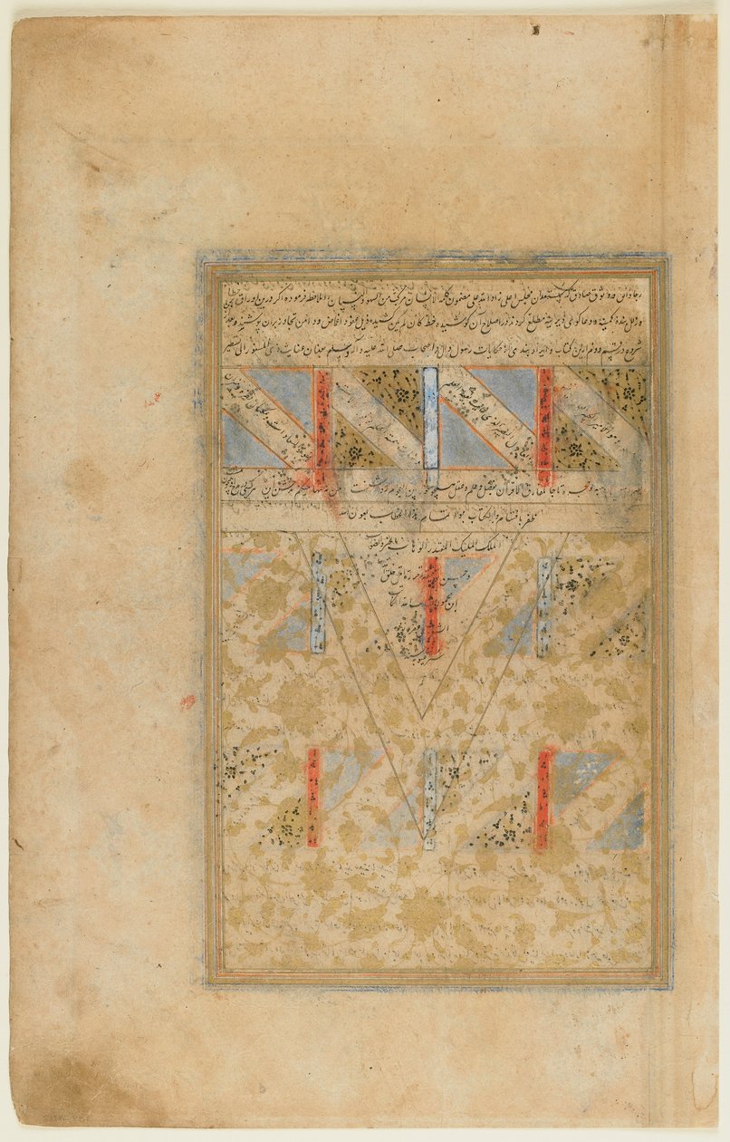 来自Mirhwand的Rawdat al-safa（纯净花园）的对开（d.1498）伊朗设拉子，萨法维时期，1571-72（不透明的水彩，墨水和纸上的金色） 作者 波斯学校