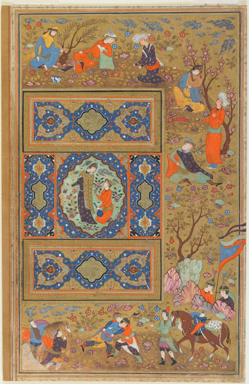 专辑中的Folio;反对：一对恋人，伊斯法罕，伊朗，萨法维时期，1590-1610（不透明的水彩，墨水和金纸） 作者 波斯学校