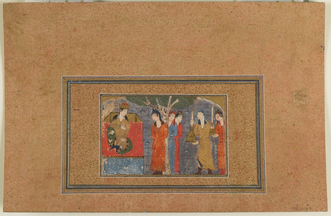 来自不明文本的Folio;公主伊朗，伊朗，c.1440-50（不透明的水彩，墨水和黄金在纸上） 作者 波斯学校