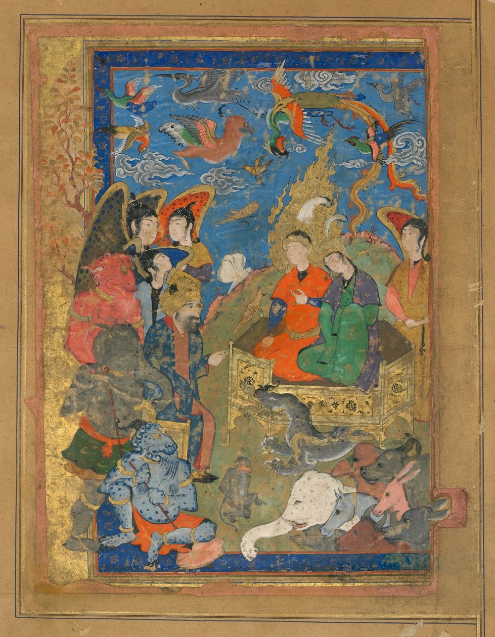 来自不明文本的Folio; Sulayman和Bilqis Enthroned，Isfahan，Iran，Safavid period，c.1590-1600（不透明的水彩，墨水和黄金在纸上） 作者 波斯学校