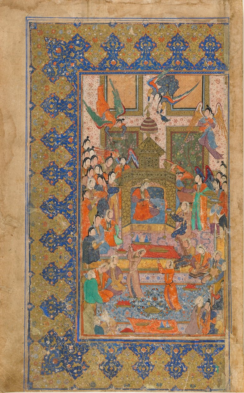 来自不明文本的Folio;正面：公主Enthroned，Shiraz，伊朗，1560年（不透明的水彩，墨水和金在纸上） 作者 波斯学校