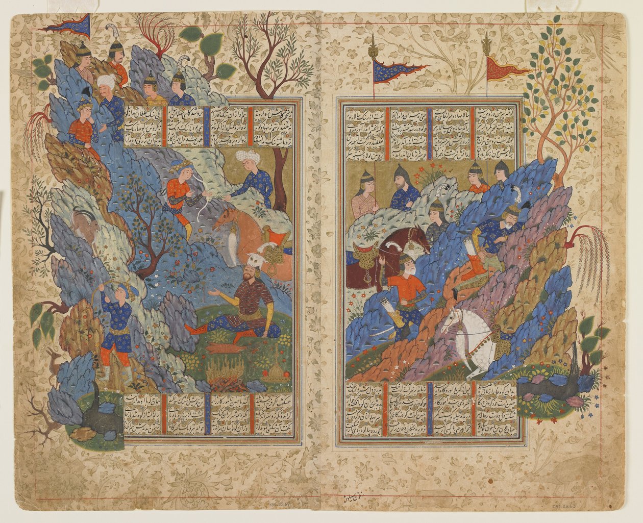 古达兹从沙纳玛（Shahnama）杀死皮兰（Piran）在山上 作者 波斯学校