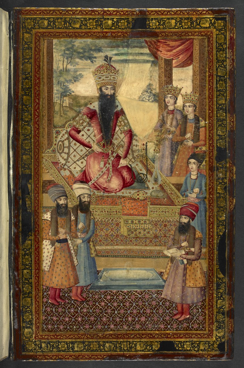 IO Islamic 3558 法特-阿里-沙阿-卡贾尔肖像，"Dīvān-i Khāqān"，作者：Fatḥ ʻAlī Shāh Qājār（漆上彩绘） 作者 波斯学校