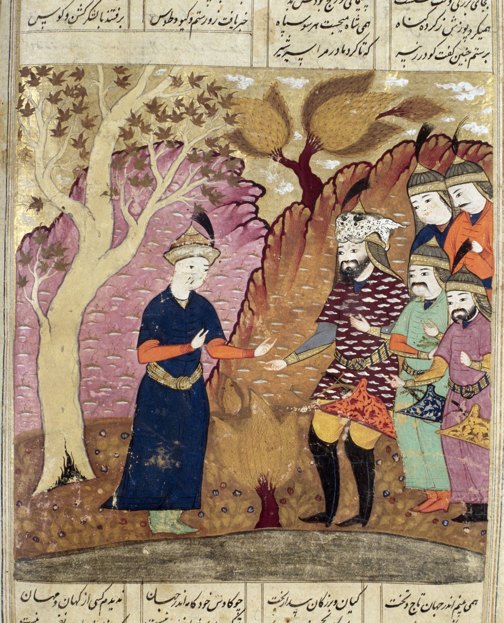 骑士发现堕落的Kawus，来自Shahnama（国王之书）的插图由Abul-Qasim Manur Firdawsi（c.934-c.1020）1619 作者 波斯学校