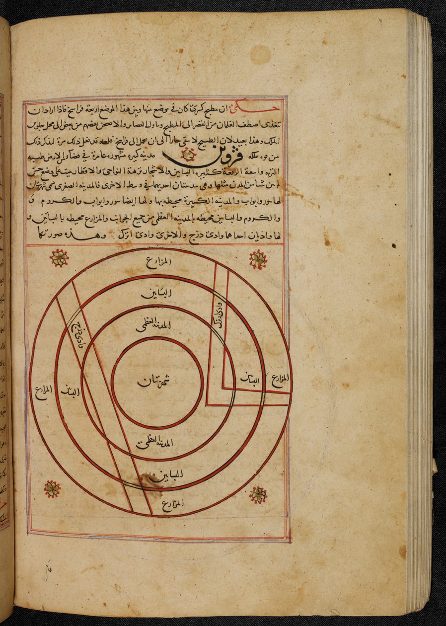 MS Or.3623，页 119b 卡兹文城平面图，插图选自 Zakarīyā ibn Muḥammad al-Qazwīnī（纸上墨迹） 作者 波斯学校