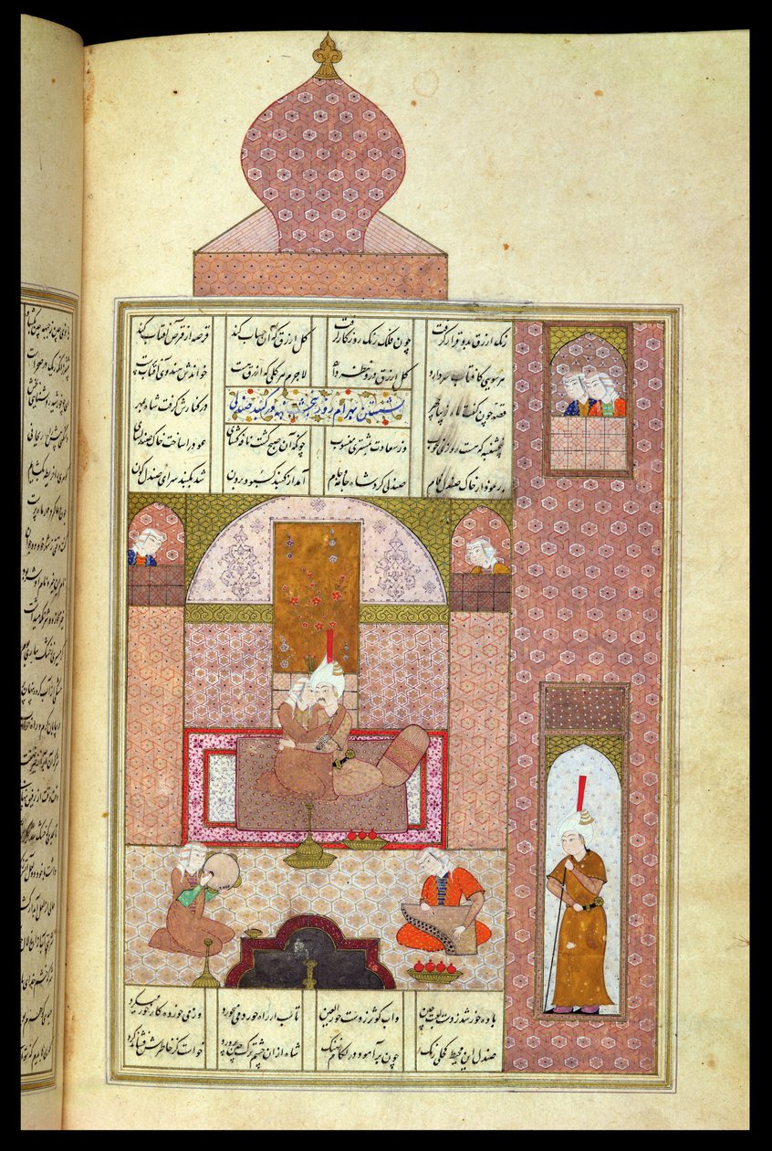 D-212女士fol.221b Bahram（420-28）访问朗姆公主，插图为&39;The Seven Princesses&39;，1199，作者：Elias Nezami（1140-1209）c.1550（纸上水粉） 作者 波斯学校