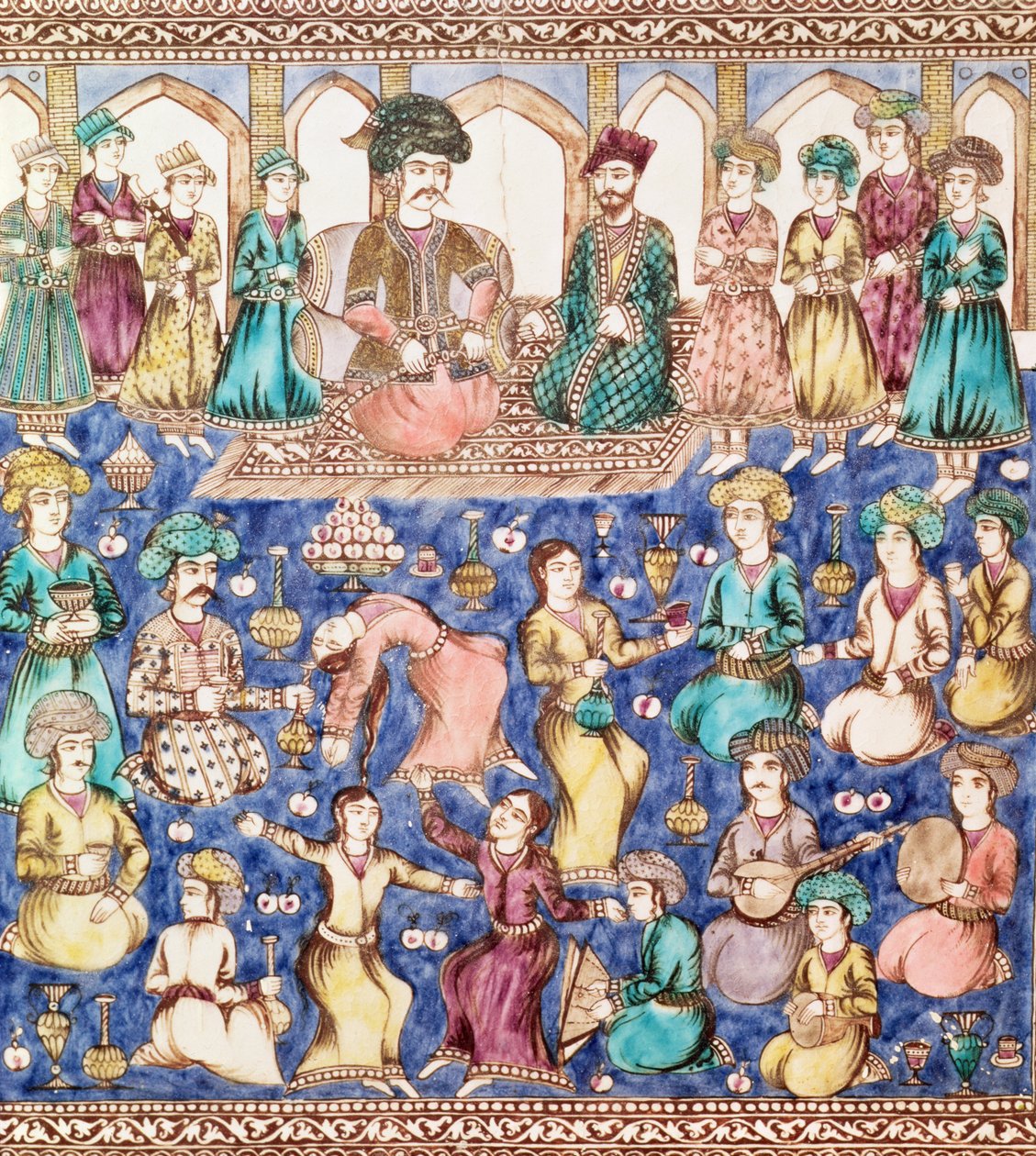 Nasser al-Din Shah Qajar（1831-96）宫廷的音乐家和舞者（陶瓷） 作者 波斯学校