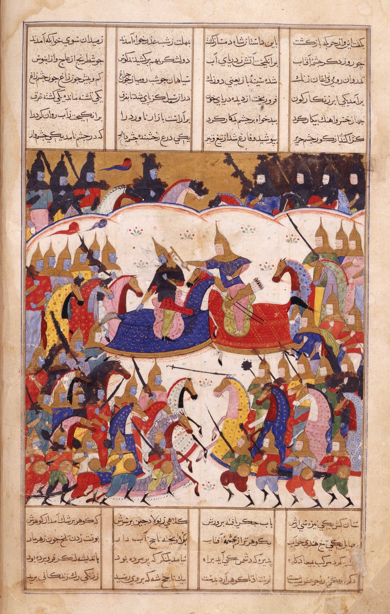 或13836，f.17v Islandar Fights the Zangis，"Sharafnama "插图 作者 波斯学校