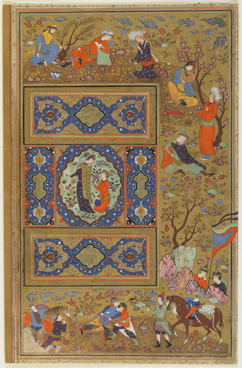 一对恋人，约1590年至1610年（墨水，不透明水彩和纸上的金色） 作者 波斯学校