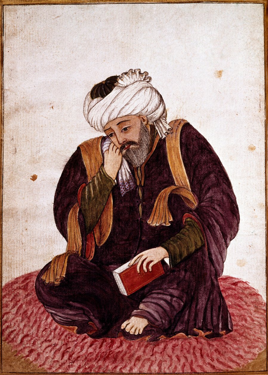 哈菲兹真名的肖像 Khwajeh Chams ad-din Mohammad Hafez-e Chirazi (ad Din Mohammad Hafez e Chirazi) 14 世纪波斯诗人和神秘主义者。 微型。 叙利亚大马士革国家博物馆。 作者 波斯学校