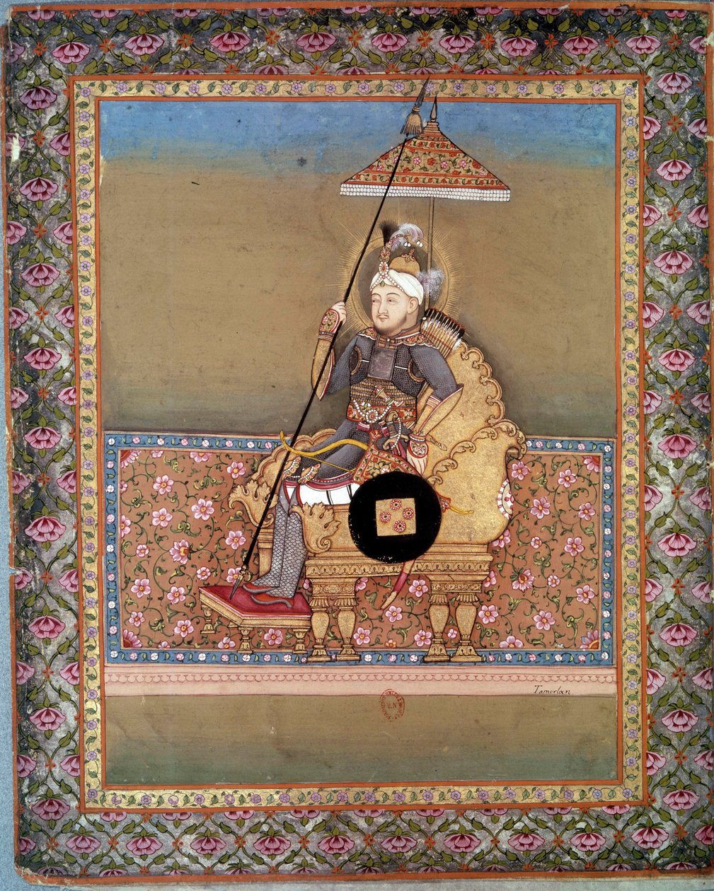 蒙古首领塔梅尔兰（1336-1405）（或称铁木兰，"跛脚的铁木尔"）的肖像。15世纪的波斯微型画。巴黎，B.N. 作者 波斯学校